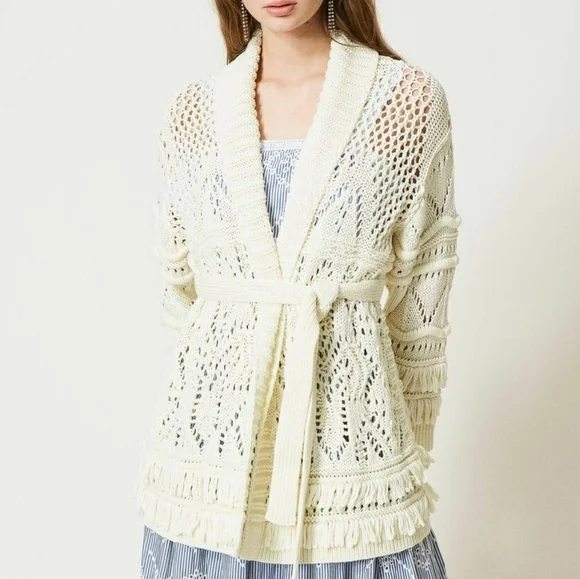 NWT TWINSET MILANO LACE FRINGE CARDIGAN JACKET S